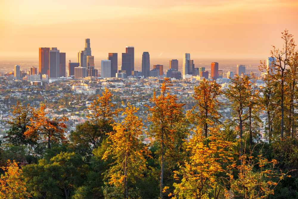 Jesień w Kalifornii, widok na Los Angeles jesienią