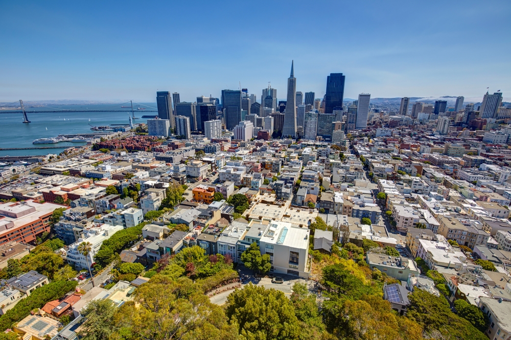 Widok z Coit tower na San Francisco, Kalifornia, USA